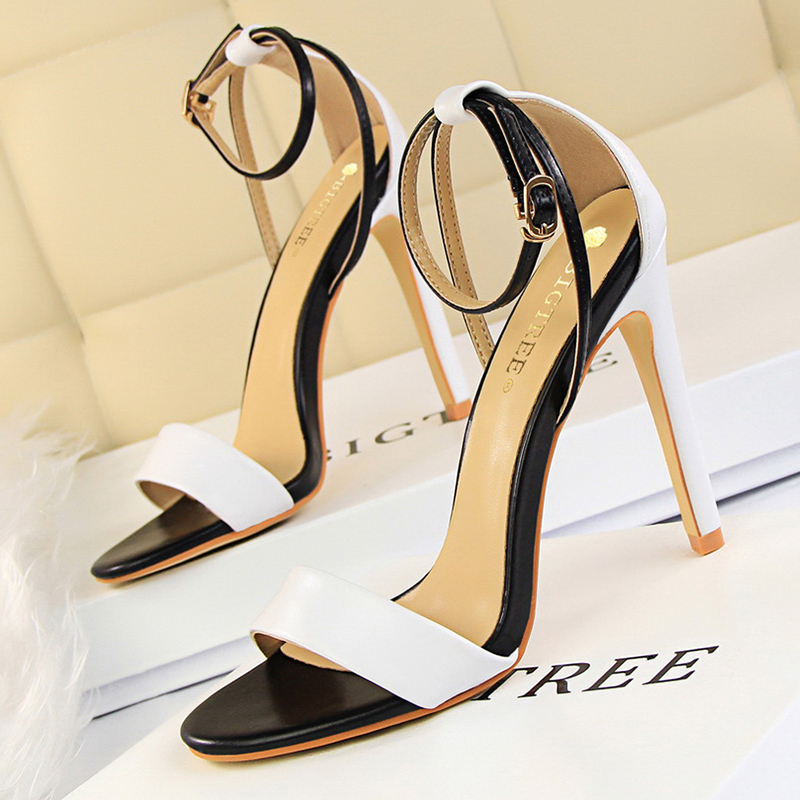 Women Black-White Concise Leat - Ankle Strap Attachment のレビューと価格